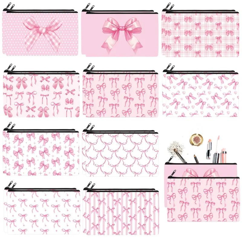 Reginary – Trousse de Maquillage Rose à Noeud, 20 Pièces, Pochettes Cosmétiques pour Voyage