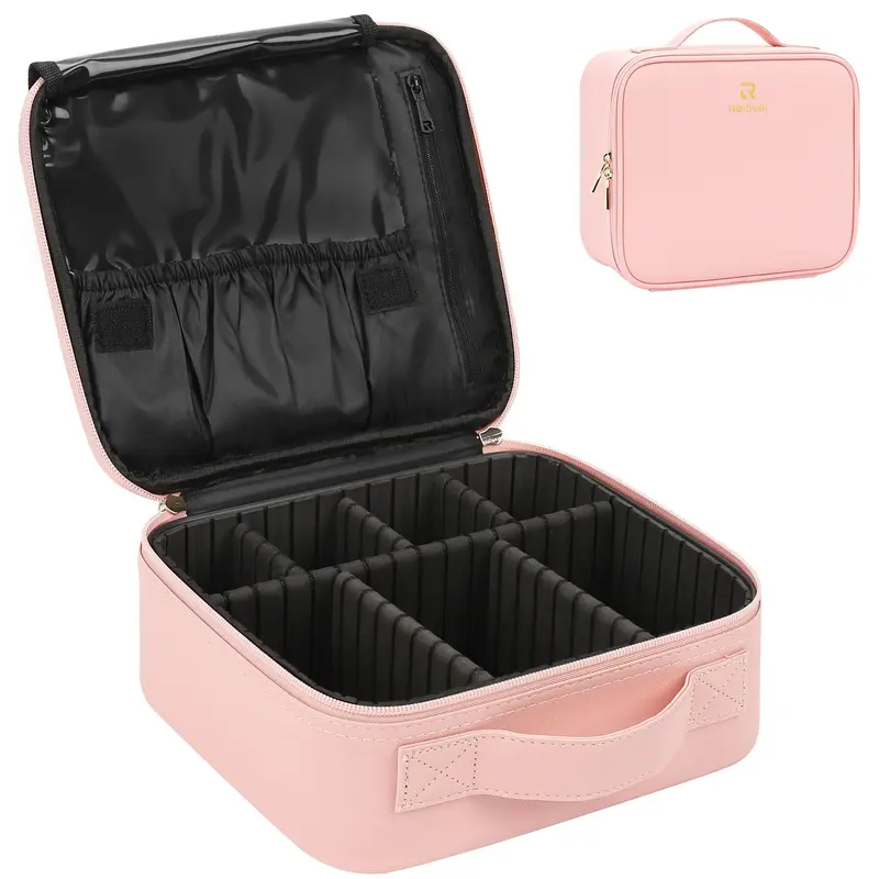 Relavel Coffret Maquillage Voyage Rose – Trousse Organisatrice avec Compartiments Ajustables