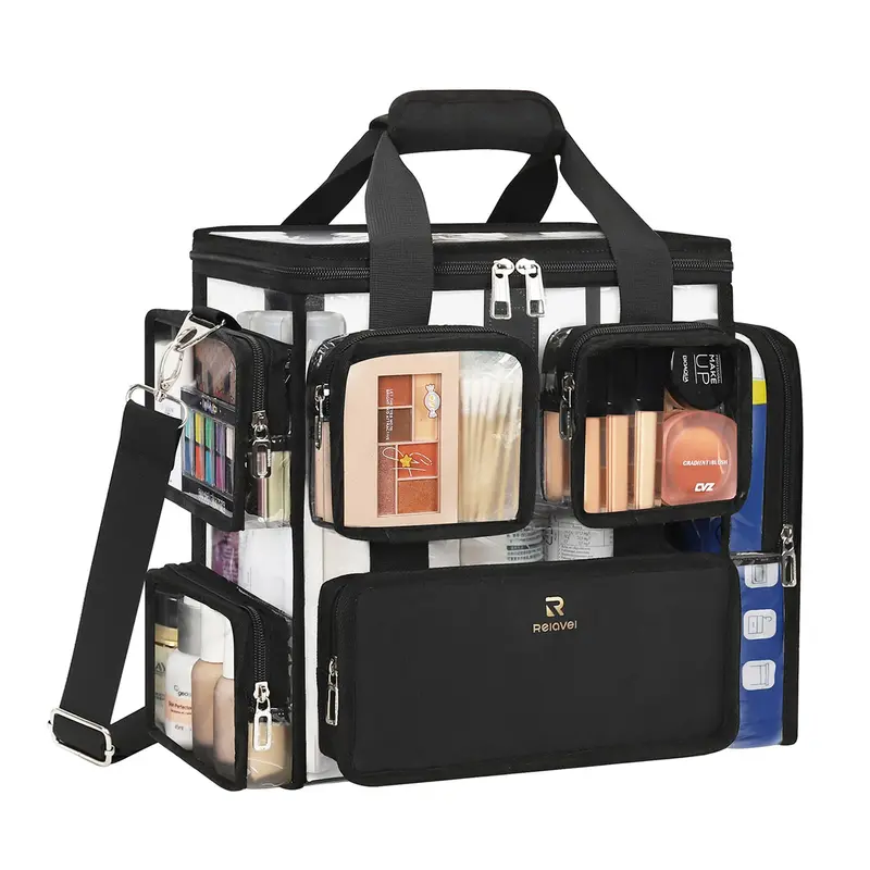 Relavel Grande Trousse Maquillage Transparente — Kit Professionnel avec Diviseurs Amovibles