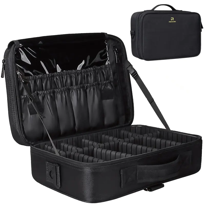Relavel Mallette de maquillage de voyage – séparateurs ajustables et rangement portable (noir moyen)