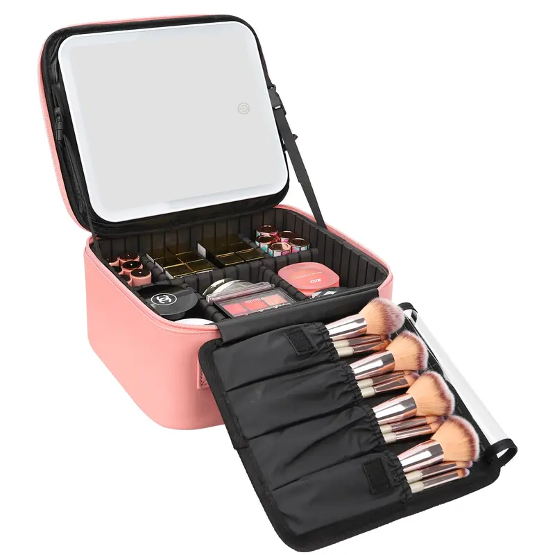 Relavel Trousse de Maquillage de Voyage avec Miroir LED – Étui Étanche Rose