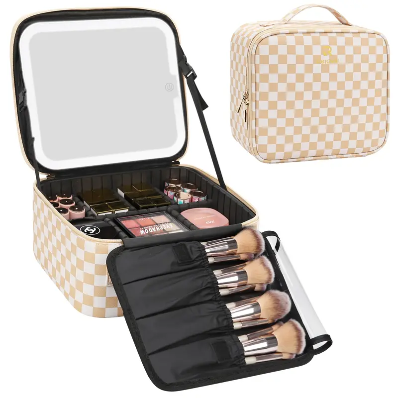 Relavel Trousse de Maquillage de Voyage avec Miroir LED — Organiseur Portable à Diviseurs Ajustables