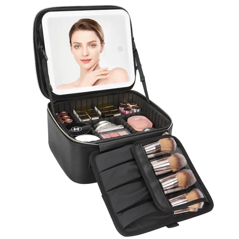 Relavel Trousse Maquillage de Voyage avec Miroir LED – Organiseur Portable Noir