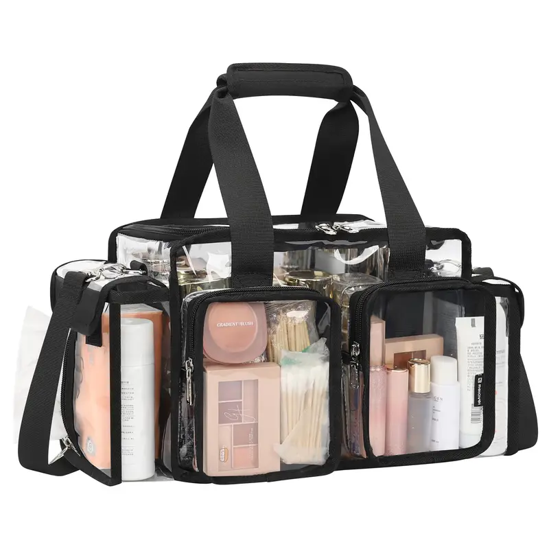 Relavel Trousse Maquillage Transparent Professionnel – Organisateur 15'' x 6,1'' x 8,2'' avec Diviseurs Ajustables