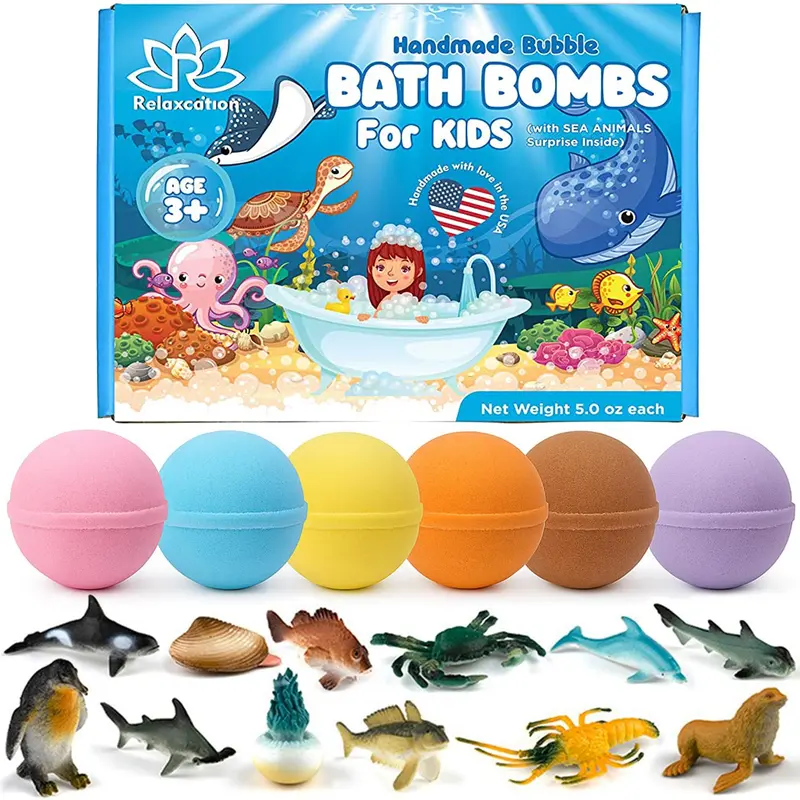 Relaxcation – Bombes de Bain pour Enfants avec Jouets Marins à l’Intérieur, 36 Animaux Océaniques, Fabriqué aux États‑Unis