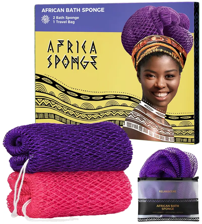 RelaxScene Éponge Filet Africain Authentique – 2 Pièces Exfoliante Pour Corps et Dos