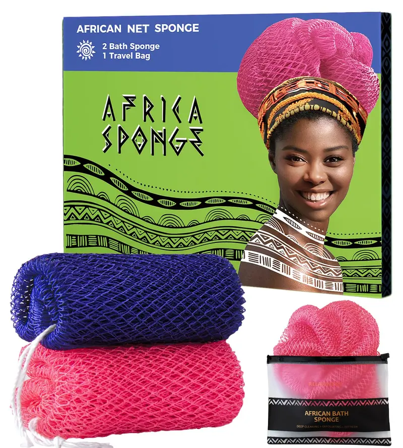 RelaxScene Éponge-Réseau Africain Authentique – Lot de 2 Gants Exfoliants pour Corps (Violet & Rose)