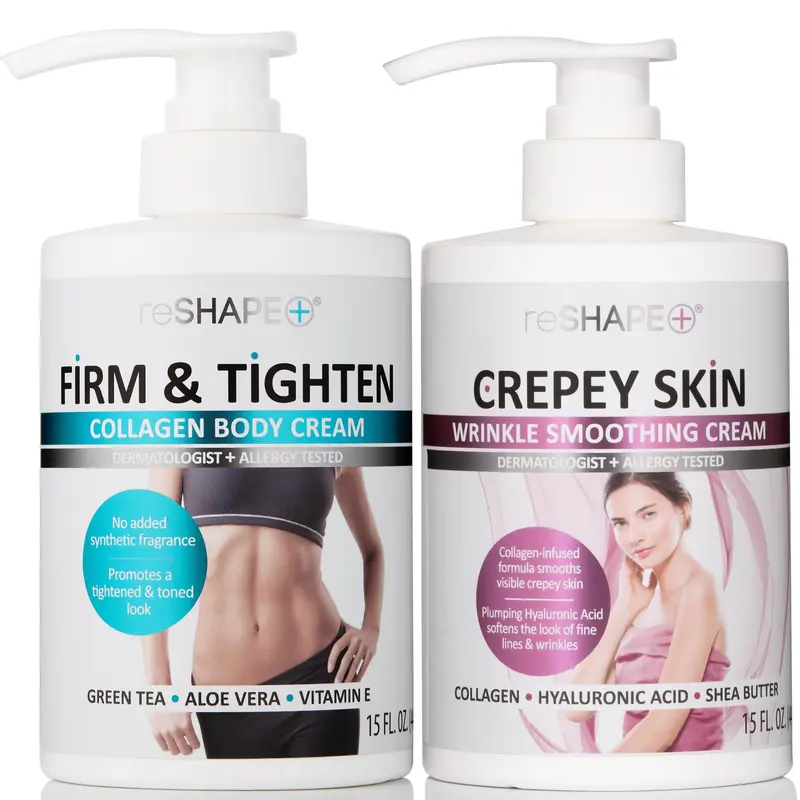 Reshape+ Crème corporelle au collagène et lotion peau crêpée – Hydratation et fermeté, lot de 2 × 15 oz