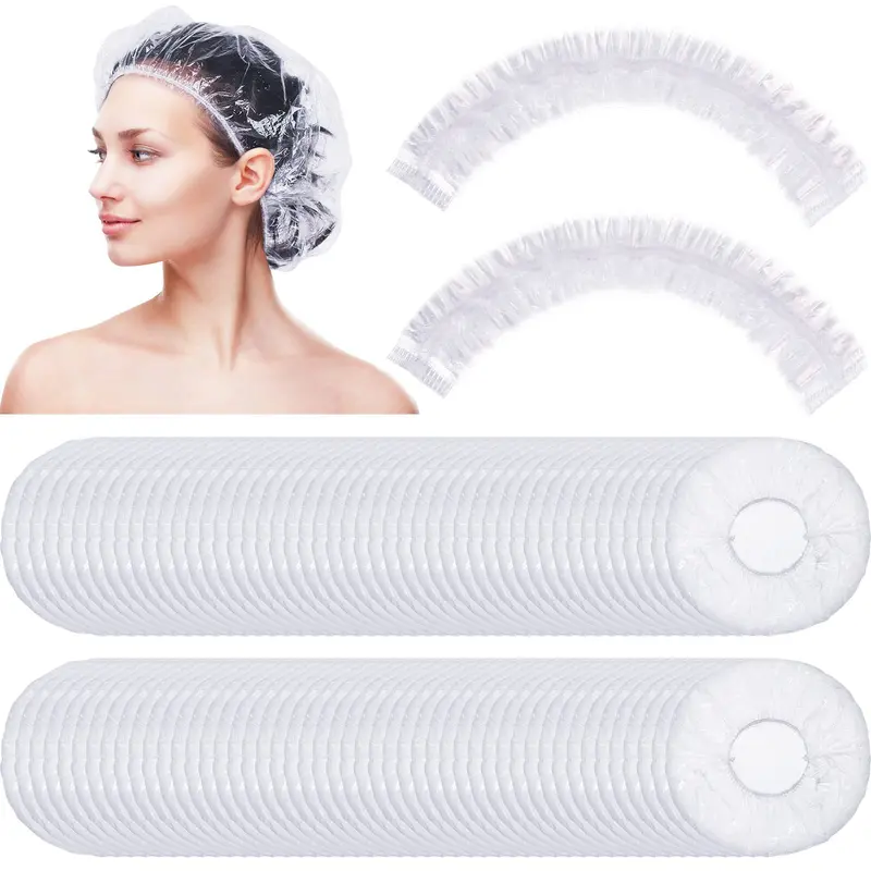 Retisee – 500 Bonnets de Douche Jetables en Plastique Transparent, Taille Large, Étanches