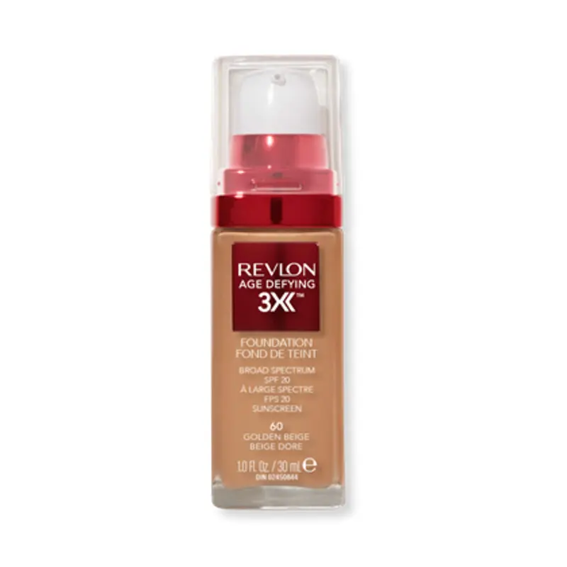 REVLON Age Defying 3X Foundation – Fond de teint anti-âge, lifting et hydratant, couvrance moyenne, SPF 20, 060 Golden Beige