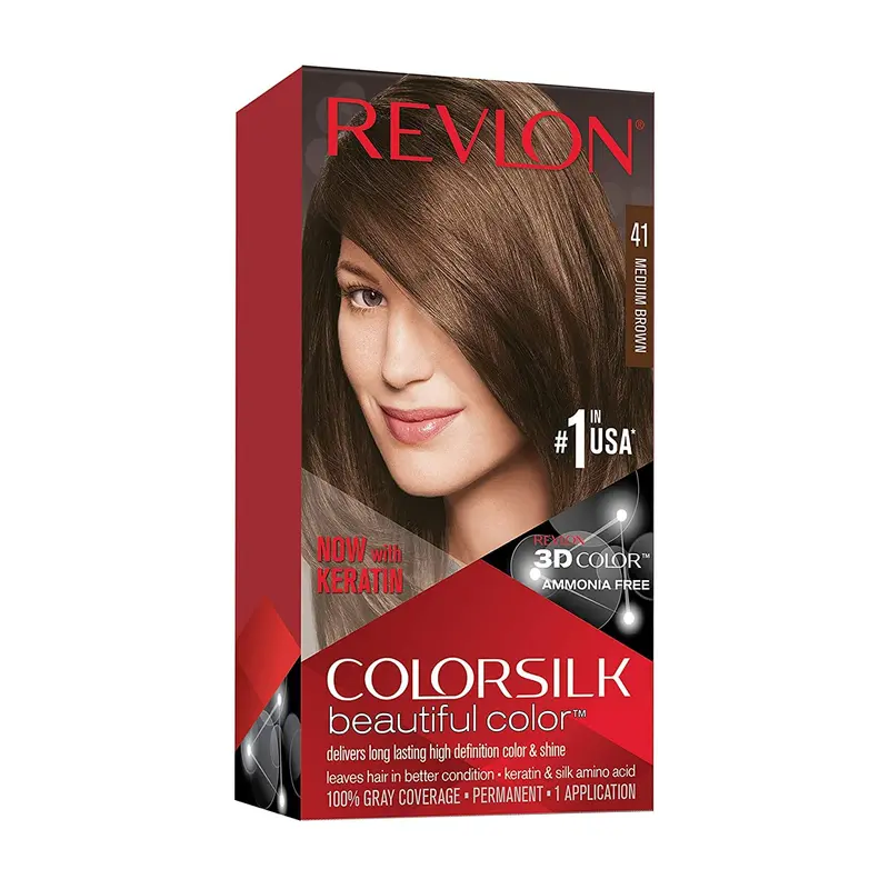 REVLON ColorSilk Beautiful Color 41 Medium Brown – Coloration permanente sans ammoniac et couverture grise à 100%