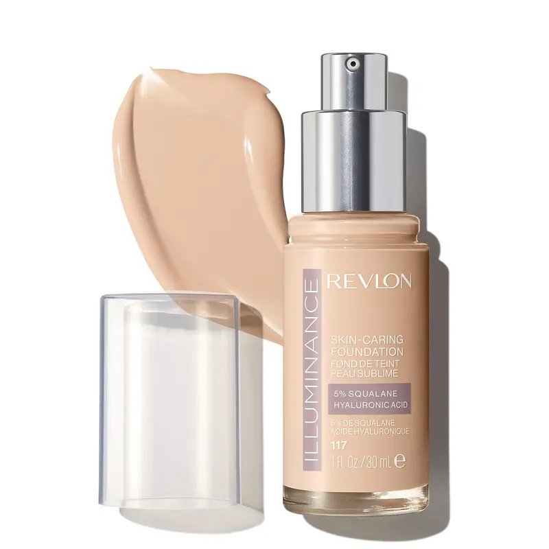 REVLON Illuminance Skin-Caring Foundation – Hydratant, Hyaluronique et Squalane, Couverture Moyenne, 117 Beige Clair, 30 ml