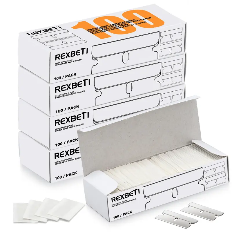 REXBETI 400 Pièces Lames de Rasoir à Une Arête – Retrait d'Étiquettes et de Peinture