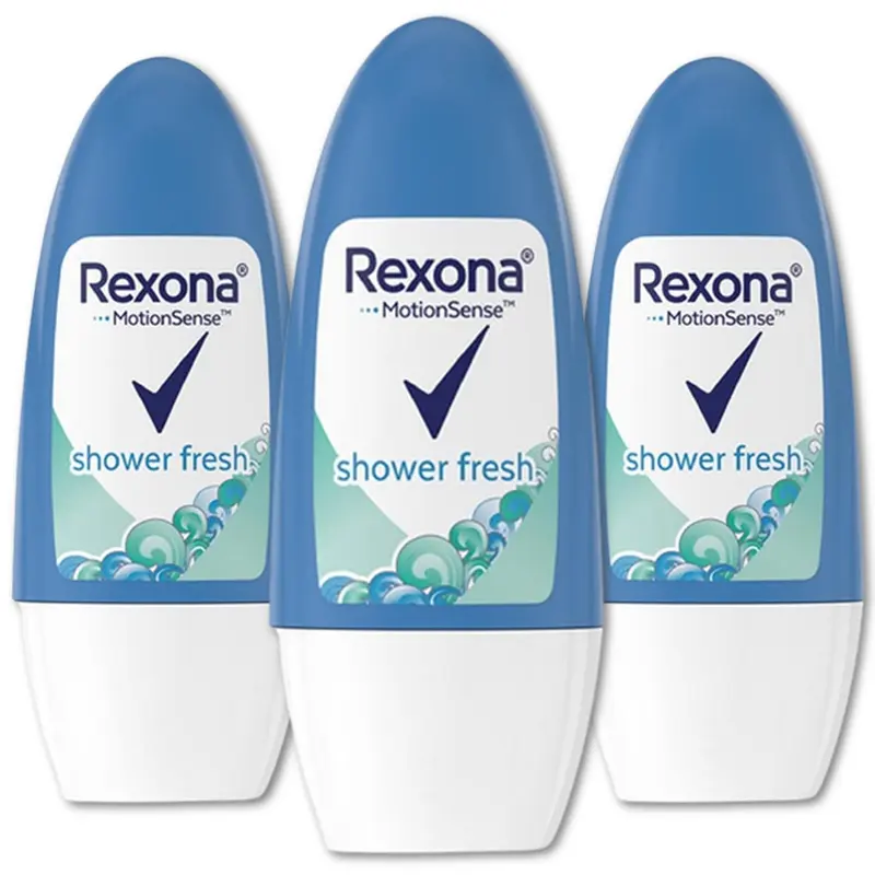 Rexona Shower Fresh Roll-On femmes — Déodorant sans alcool, 48h, séchage rapide (Pack 3, 50 ml)