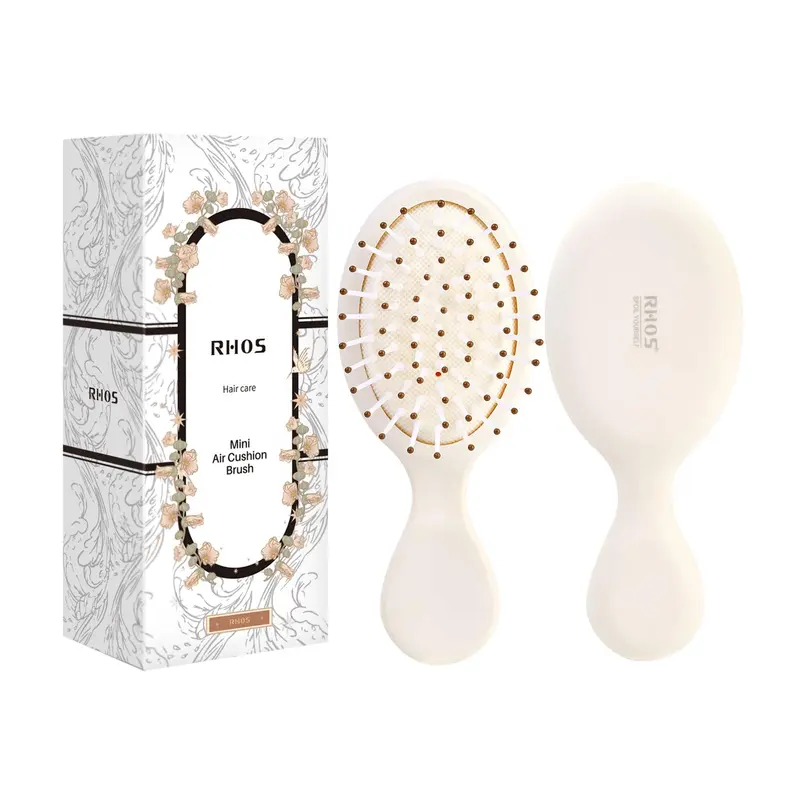 RHOS Mini Brosse Cheveux – Démêlage de Voyage, Poche et Sac, Beige