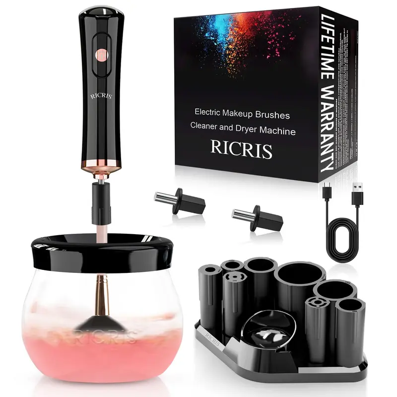 RICRIS Nettoyeur et Séche-Pinceaux Électrique – Nettoyage Rapide et Séchage des Pinceaux Maquillage