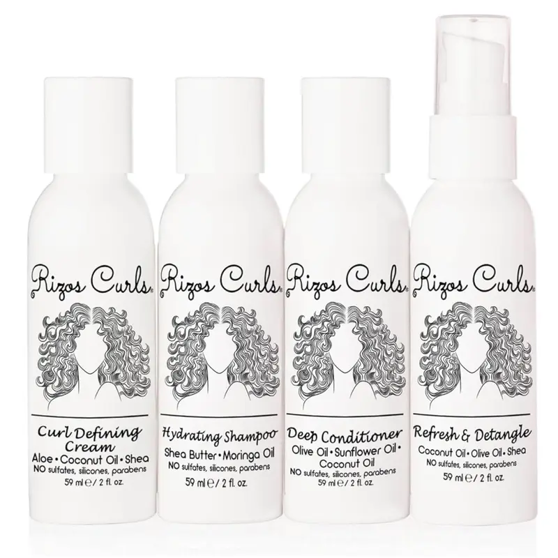 Rizos Curls Kit Voyage 4 Étapes pour Boucles Définies – Crème Définition, Shampoing, Après-Shampoing, Brume Rafraîchissante