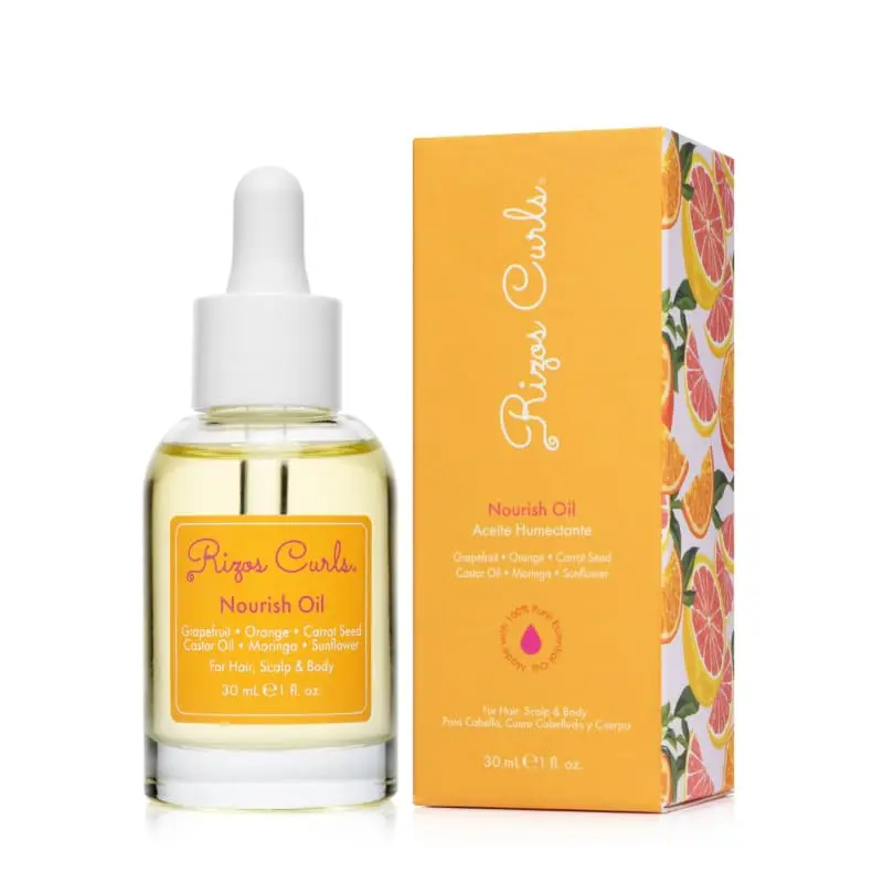 Rizos Curls Nourish Oil – Controle des frisottis et force — Répare les pointes et hydrate tous types de cheveux – Sans sulfate, sans parabènes