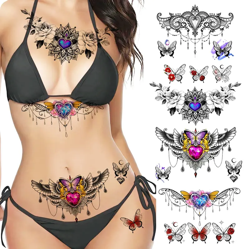 ROARHOWL – Tatouage Temporaire Femme 3D Fleurs et Libellules, Look sexy et Réaliste