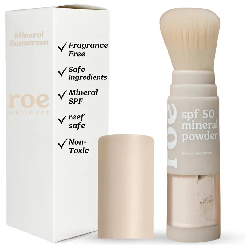 Roe Wellness – Poudre minérale SPF 50 en brosse pour enfants, respectueuse des récifs et facile à appliquer
