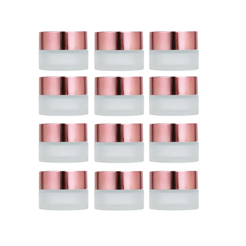 ROHIJALE – Lot de 12 pots en verre givré 5 ml avec capuchon rose doré, réutilisables