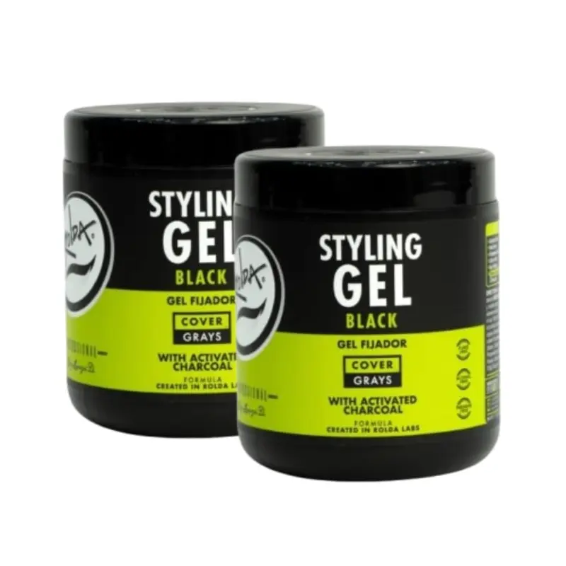 Rolda Gel Coiffant Noir – Fixation Moyenne, Brillance Modérée et Charbon Actif (2x520 ml)