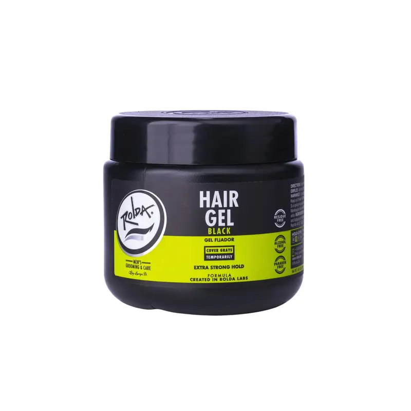 Rolda Gel Noir pour Hommes – Coiffage moyen, Charbon actif, Effet brillant humide, Couvre les gris, Sans pellicules, 8,81 oz