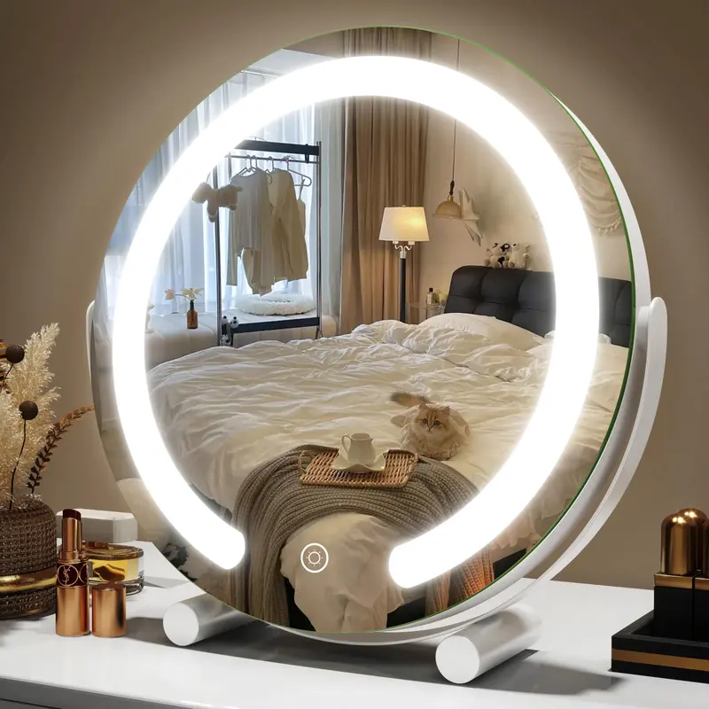 ROLOVE Miroir Vanité Éclairé 12 Pouces – LED, 3 Couleurs, Contrôle Tactile, Rotation 360°, Blanc