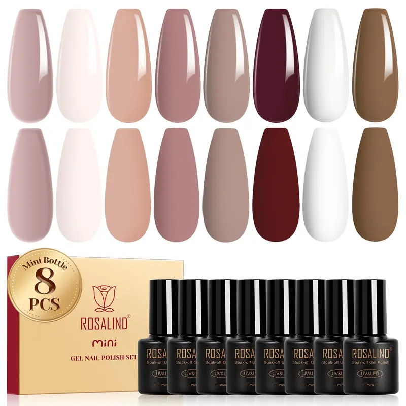 ROSALIND Vernis Gel Nude et Brun – 8 Coloris Mini 5 ml, Gel Polish Collection pour Nail Art à Domicile