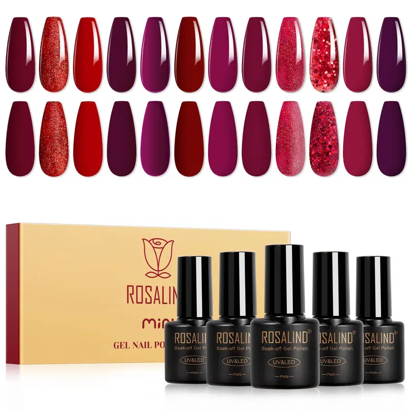 ROSALIND Vernis Gel Rouge – Coffret 12 Teintes Rouge et Bordeaux, Finition Brillante