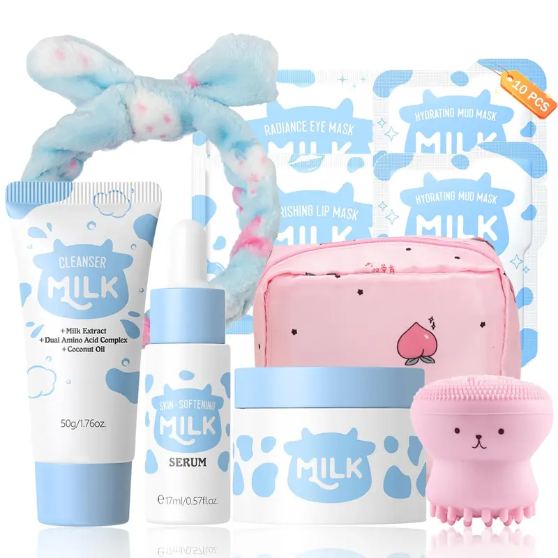 Rosardene Soin au Lait pour Kids – Kit 10 Pièces Soin Visage Ados (Nettoyant, Sérum, Crème, Masques)
