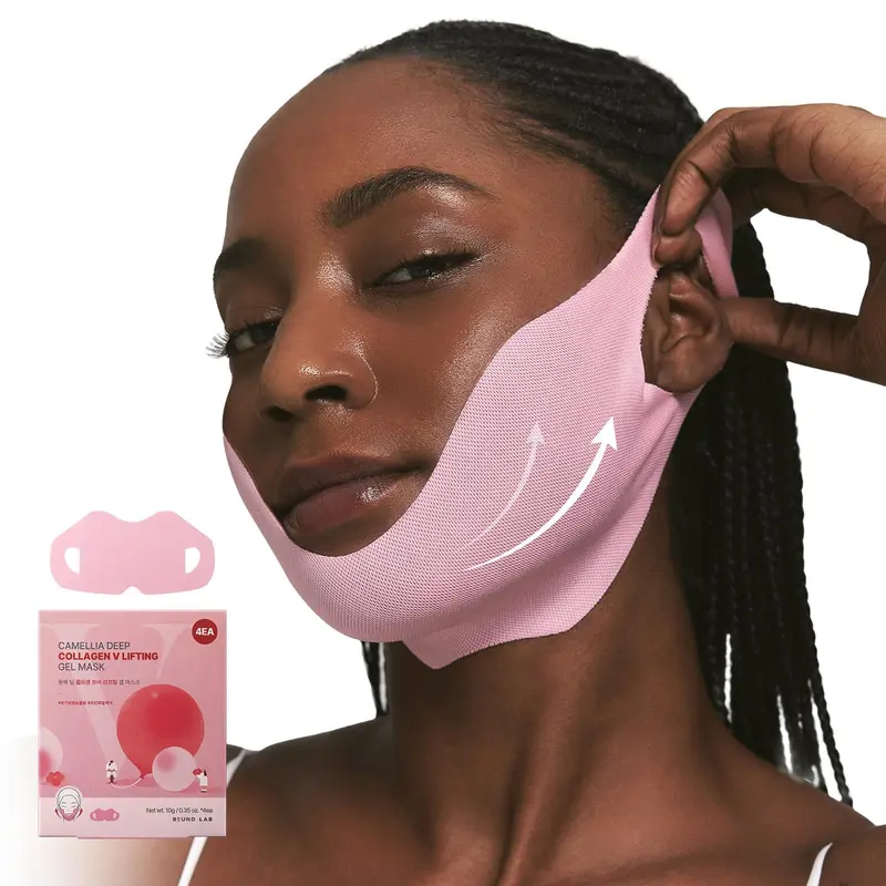 ROUND LAB Camellia Gel Masque Lifting V – 14 sachets, contour menton et cou, rafraîchissant