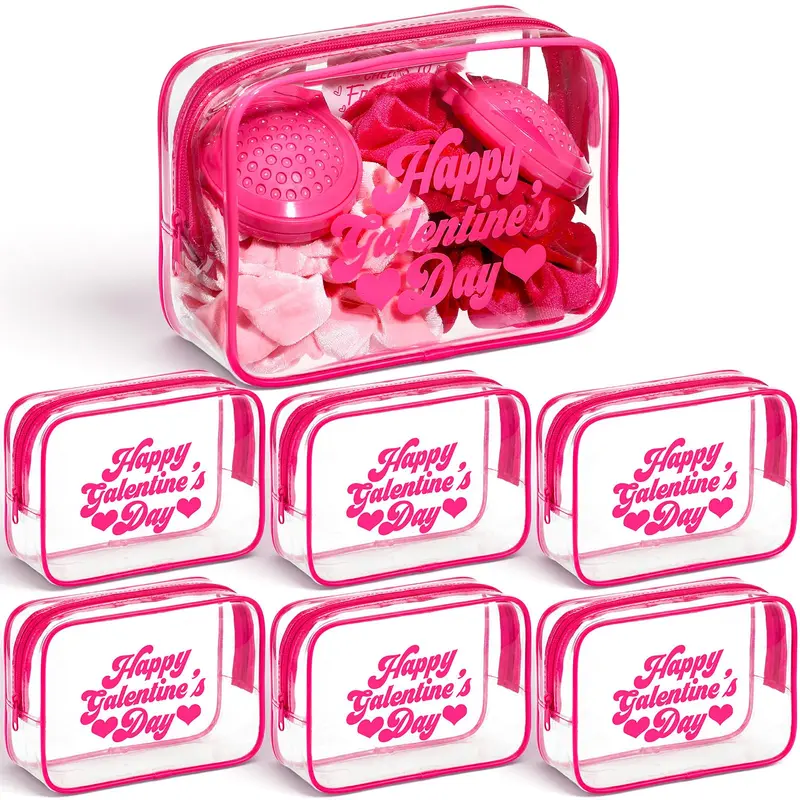 Rtteri – Lot de 6 Sacs Cadeaux Galentine Rose Transparent avec Cadre | Trousse Maquillage et Accessoires