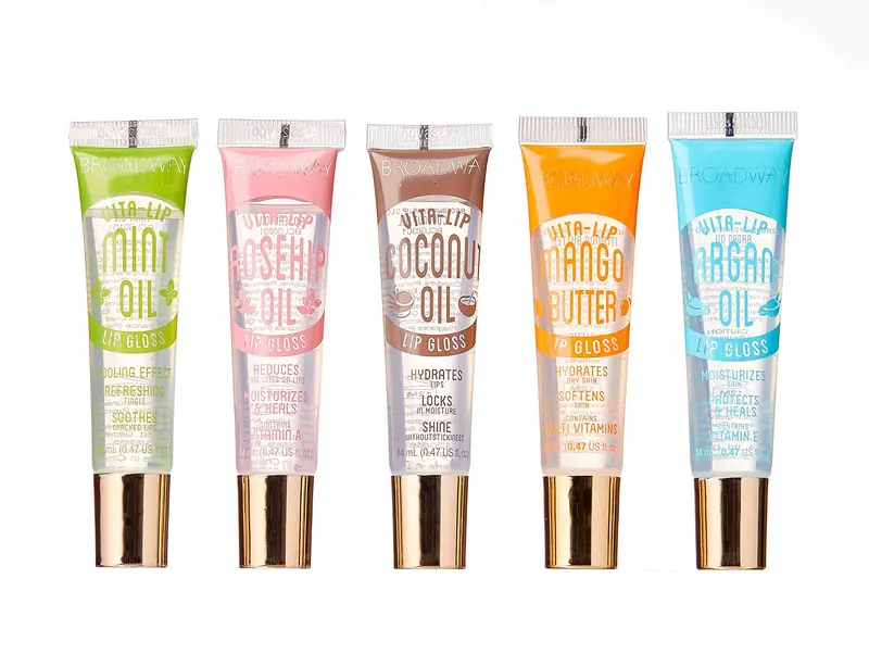 Ruby Kisses Broadway Vita-Lip Gloss Transparent – Pack 5 (Menthe, Rosehip, Coco, Argan, Mangue) Hydratant & Brillant Non Collant