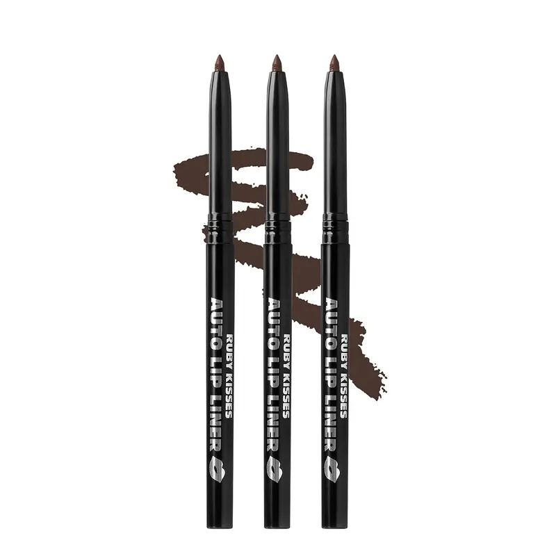 Ruby Kisses Crayon Contour Lèvres Automatique – Brun Foncé, Pack 3, Longue Tenue