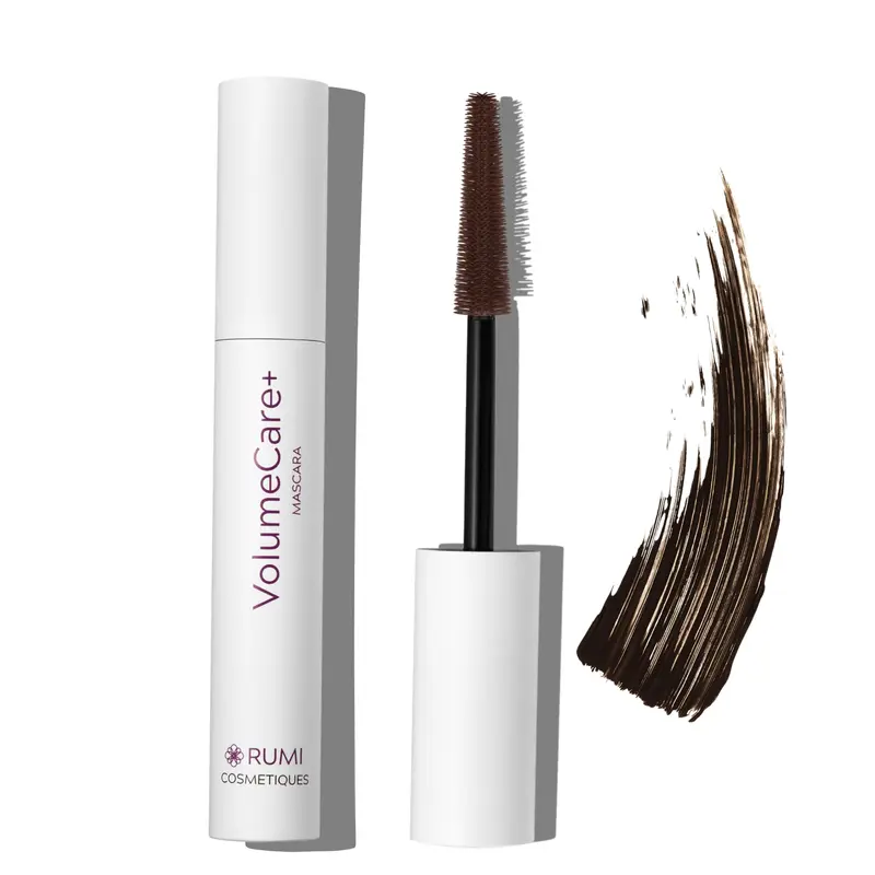 Rumi Cosmetiques VolumeCare+ Mascara pour femmes matures – longueur et volume extrêmes, 2 en 1, sans paquets, tenue longue, hypoallergénique (Marron Foncé)