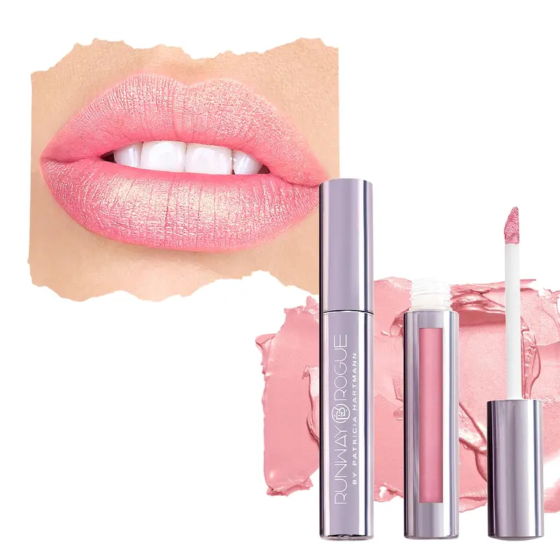 Runway Rogue Pearl Glam – Rouge à lèvres liquide longue tenue scintillant Go See (rose clair métallique)