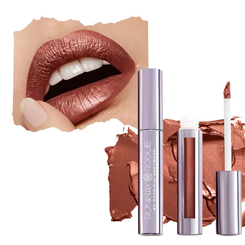 Runway Rogue Silk Glam Rouge à Lèvres Liquide Film Noir – Bronze Doré, Longue Tenue