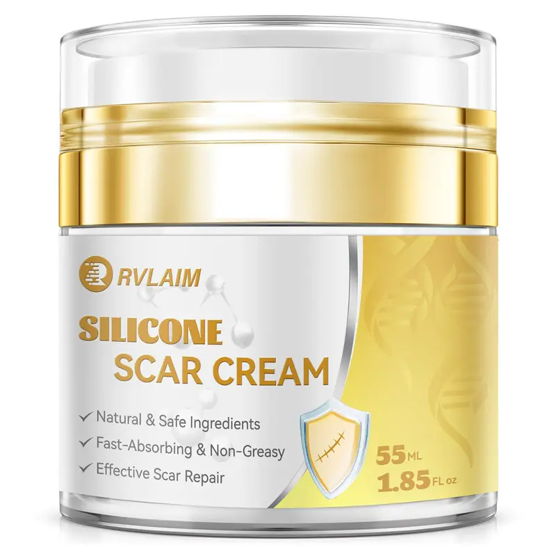 Rvlaim Gel Silicone pour Cicatrices – Crème cicatrisante avancée 55 g (1,85 oz) pour cicatrices chirurgicales, brûlures, acné et vergetures