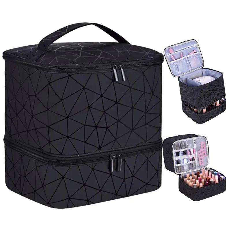 RZMAYIS Organisateur Vernis en Cuir PU Double-Couche avec Lampe à Ongles – Grand Rangement 30 Bouteilles et Étui Portable