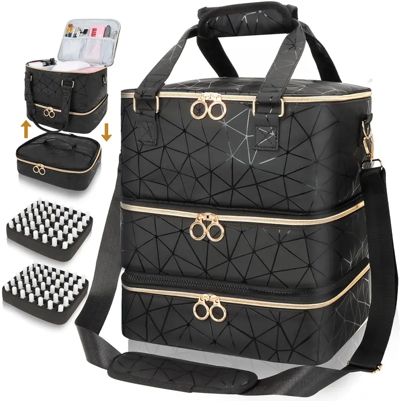 Sac Organisateur Vernis MZTXY – 84 Bouteilles, Lampe pour Ongles, 3 Couches, Cuir PU