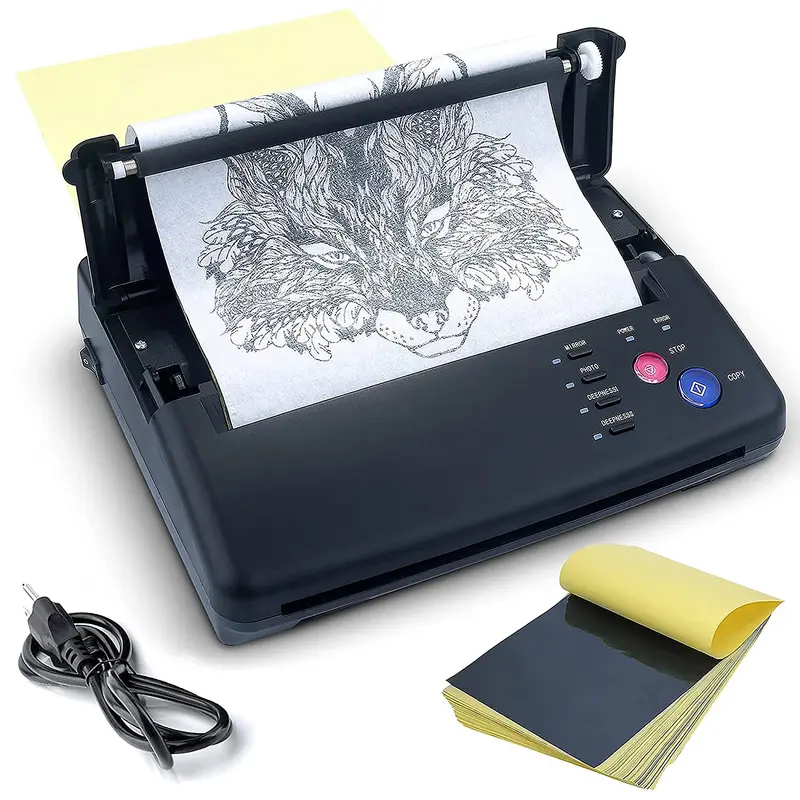 Sacnahe Tattoo Transfer Stencil Machine — Copieur Thermique Pro Noir avec 20 Feuilles