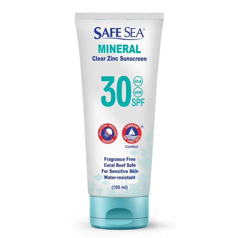 Safe Sea Crème Solaire Zinc SPF30 - Transparente, Sans Trace Blanche, Pour Visage et Corps, Respectueuse des Récifs | 100 ml