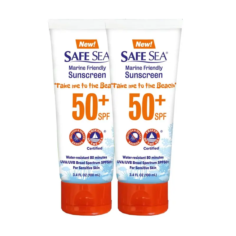 SAFE SEA – Lotion solaire SPF50+ anti-méduses et démangeaisons marines – Tube 3,4 oz (2 packs)