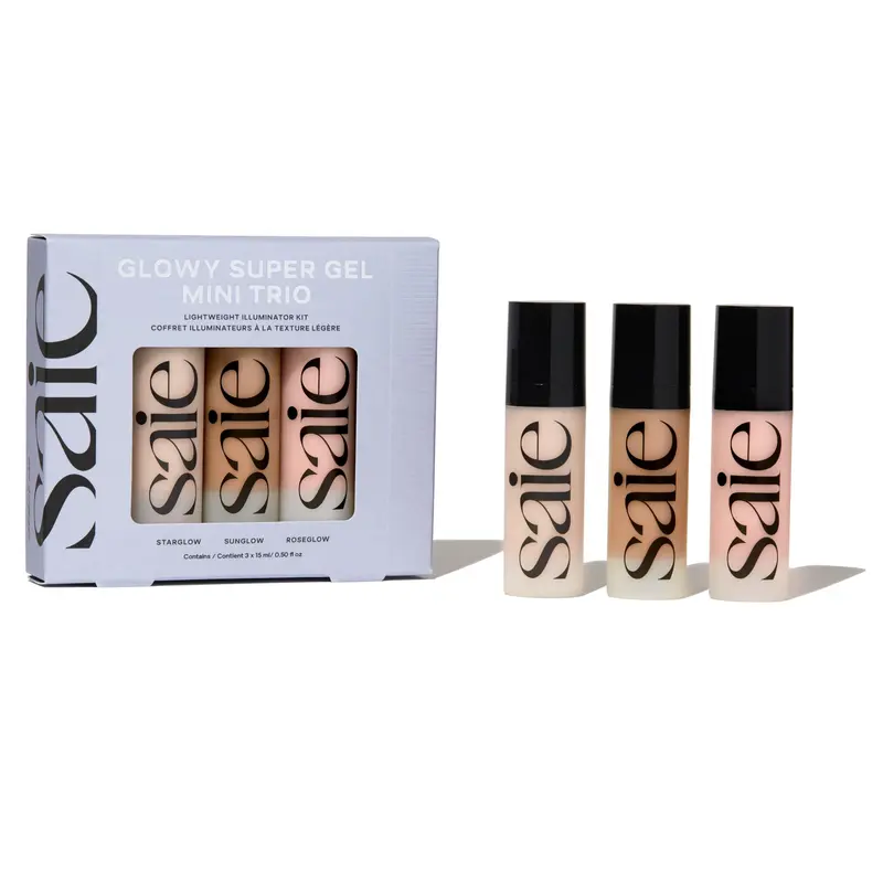 Saie Mini Glowy Super Gel Trio – Base légère et illuminateur liquide tout-en-un (Starglow, Roseglow, Sunglow) – 0,5 oz chacun