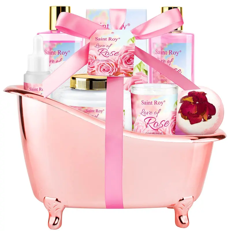 Saint Roy Coffret Bain Noël pour Femmes – Cadeau Spa Rose Luxe