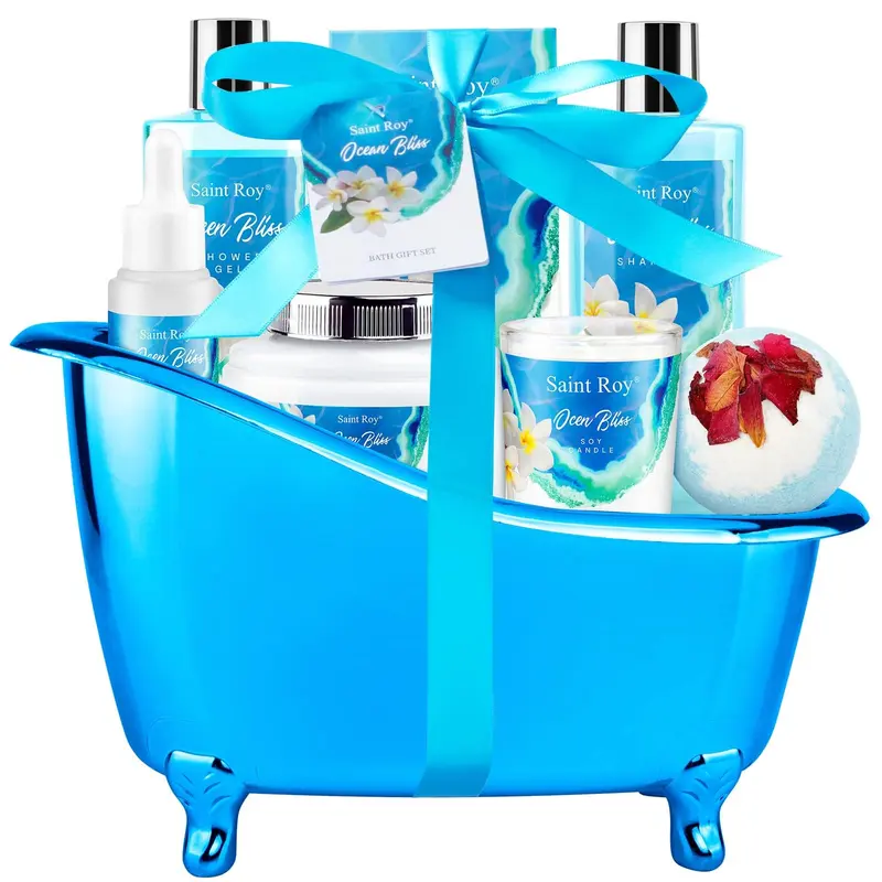 Saint Roy Coffret Spa Bain & Corps – Ensemble cadeau luxe 8 pièces parfum Vanille Océan