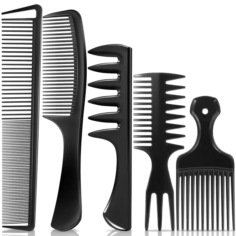 SALON SILK 5Pcs Peignes Homme en Carbone – Démêlage Doux pour Cheveux Afro Crépus