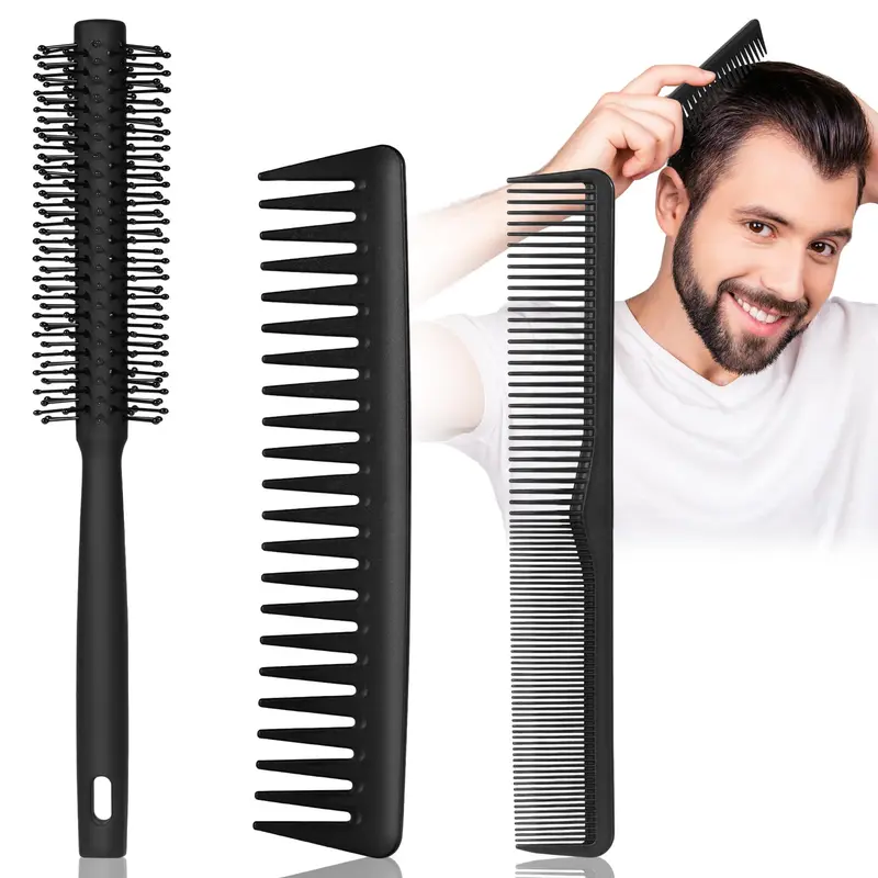 SALON SILK – Ensemble 3 peignes pour hommes, dents fines et larges, rouleau brosse