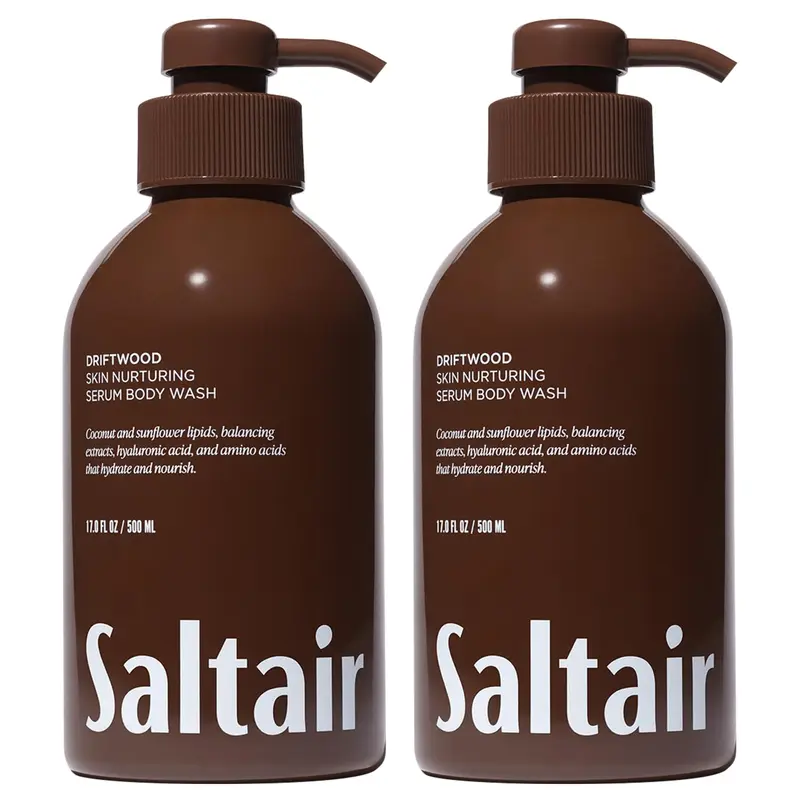 Saltair Douche-Corps Driftwood – Lot de 2x500 ml, Gel douche hydratant à l’acide hyaluronique, végane et non testé sur les animaux